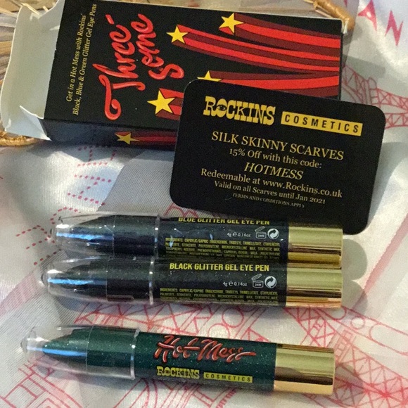 New ROCKINS Cosmetics HOT MESS Set Of 3 Eyeshadow Glitter Gel Eye Pens - Picture 9 of 13